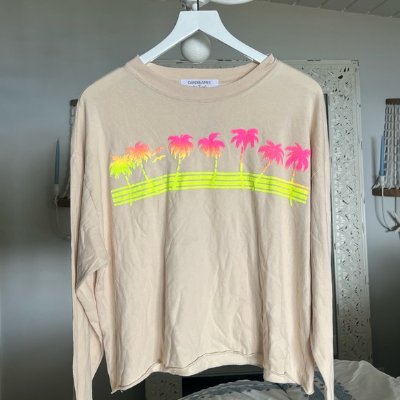 NWT FREE PEOPLE- California Palm Tree Long Sleeve Creme Top - Picture 1 of 7